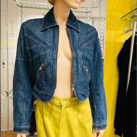 CAPPOPERA ATELIER Made in Italy Denim Cropped Jacket Zip closure Pockets front - Picture 3 of 14